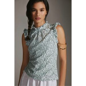Anthropologie Dolan Ruffled Lace Sleeveless Tank Top in Light Blue‎